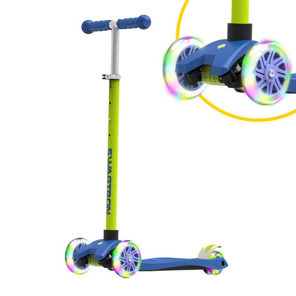 Swagtron K5 3 Wheel Kids Scooter with Light Up Wheels Height