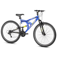 Load image into Gallery viewer, Kent 29&quot; Flexor Mens Dual Suspension Mountain Bike, Blue and Red
